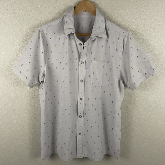 Vuori Mens M Frost Gray Triple Print Bridge Button Down Short Sleeve Shirt - Picture 1 of 5
